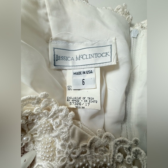 Vintage Jessica McClintock Lace Sheath Wedding Dress Off Shoulder Ivory White - Picture 9 of 12